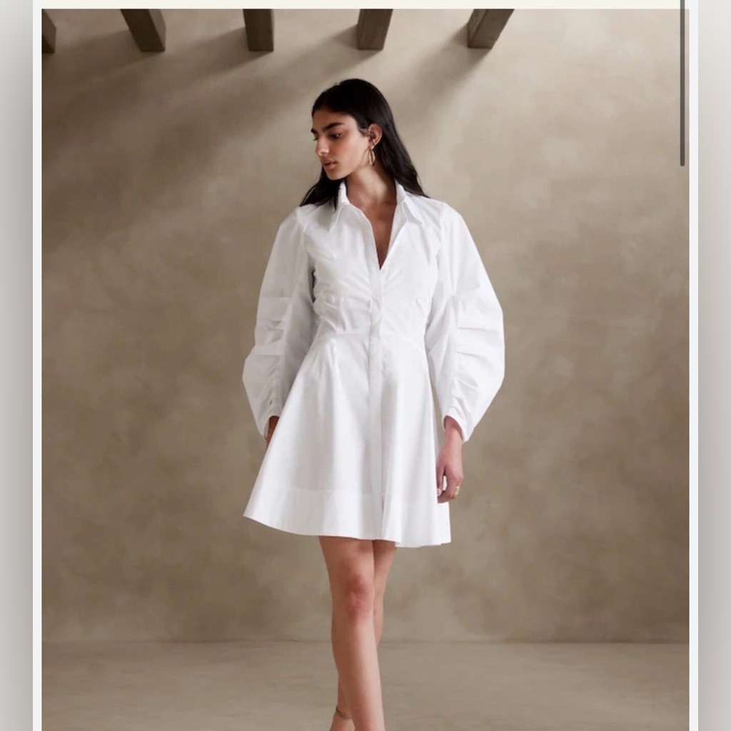 Banana Republic White Shirt Dress Tailored Fit & Flare